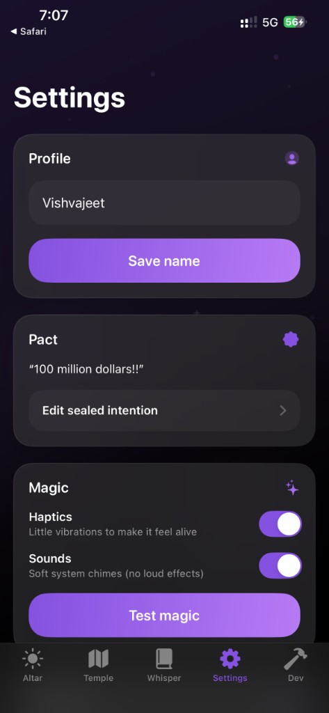 Settings screen