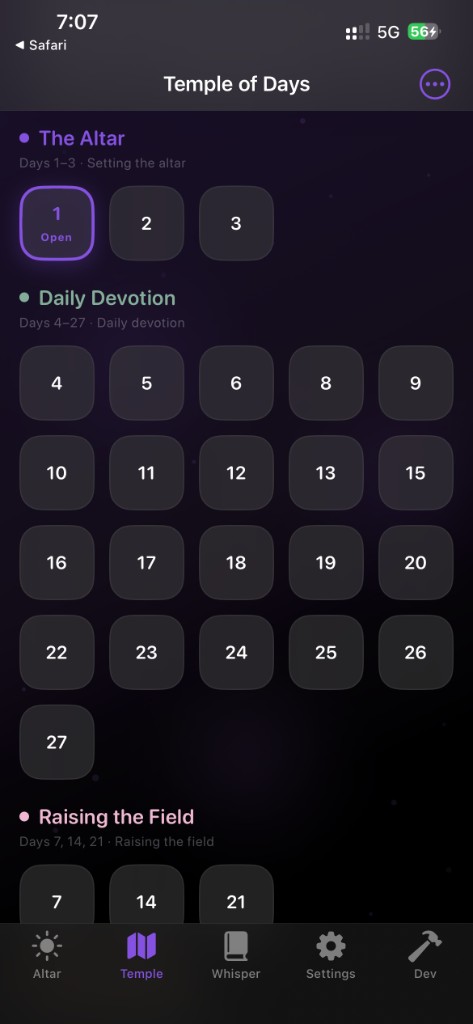 Temple progress grid