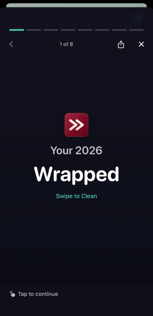 Your year Wrapped — annual summary from Swipe to Clean